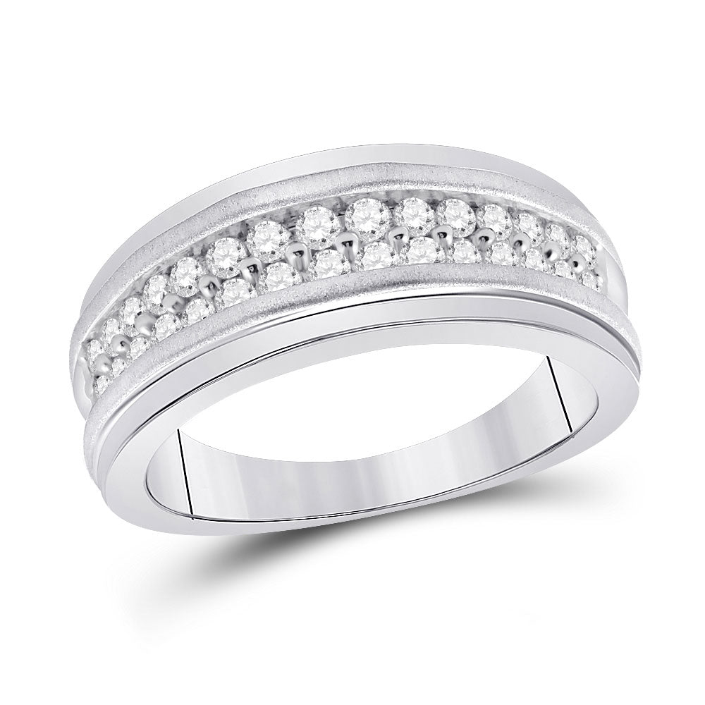 10kt White Gold Mens Round Diamond Double Row Band Ring 3/4 Cttw