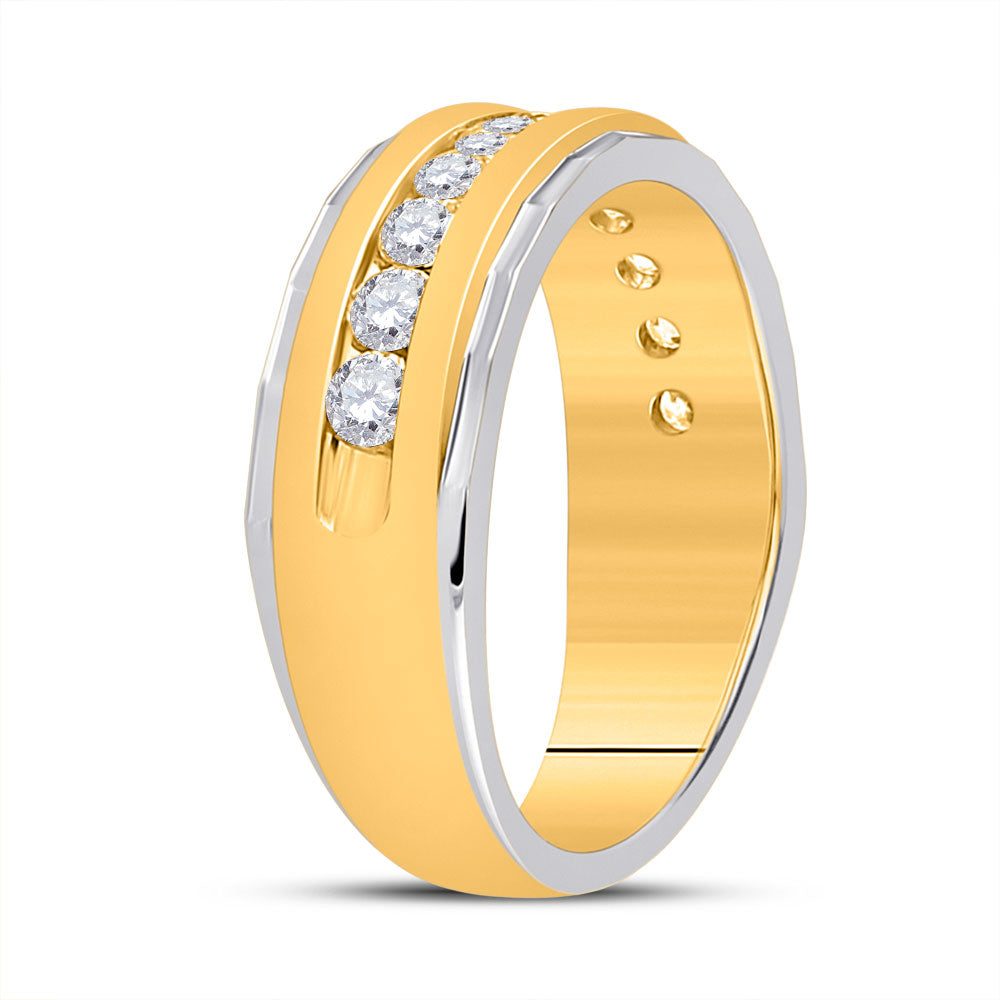 14kt Two-tone Gold Mens Round Diamond Wedding Machine-Set Band Ring 1 Cttw