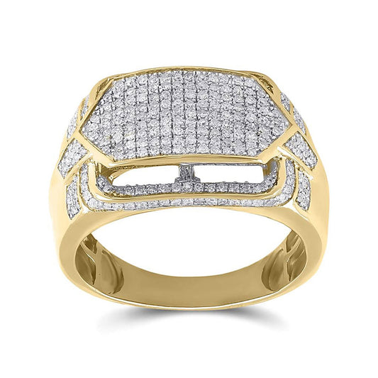 10kt Yellow Gold Mens Round Diamond Statement Fashion Ring 3/4 Cttw