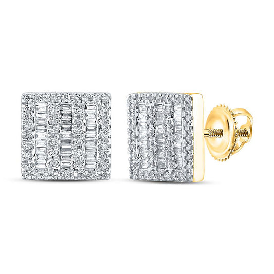 10kt Yellow Gold Mens Baguette Diamond Square Earrings 1/2 Cttw