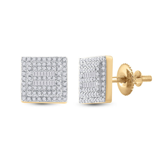 10kt Yellow Gold Mens Baguette Diamond Square Earrings 1/2 Cttw