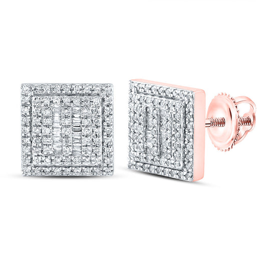 10kt Rose Gold Mens Baguette Diamond Square Earrings 1/2 Cttw