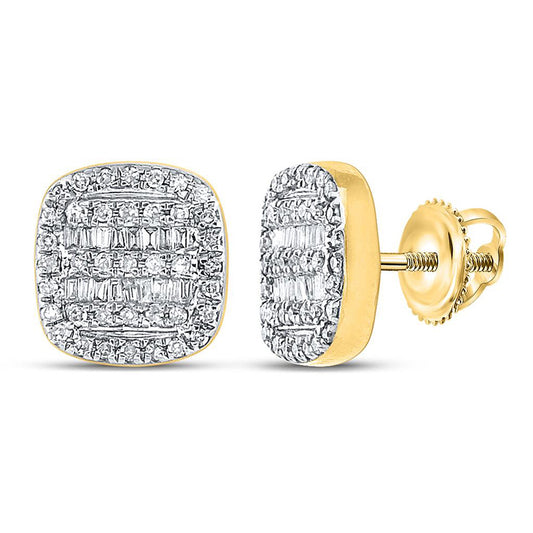 10kt Yellow Gold Mens Baguette Diamond Square Earrings 1/3 Cttw