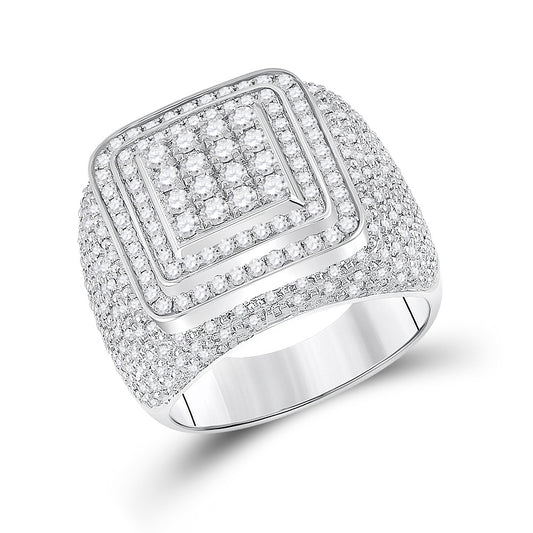 14kt White Gold Mens Round Diamond Square Ring 1-7/8 Cttw