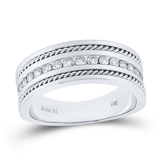 14kt White Gold Mens Round Diamond Wedding Band Ring 1/2 Cttw