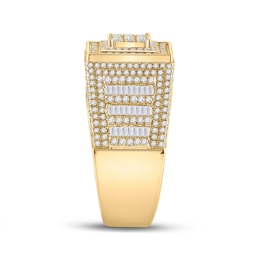 14kt Yellow Gold Mens Baguette Diamond Statement Square Ring 2-1/4 Cttw