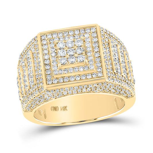 14kt Yellow Gold Mens Baguette Diamond Statement Square Ring 2-1/4 Cttw