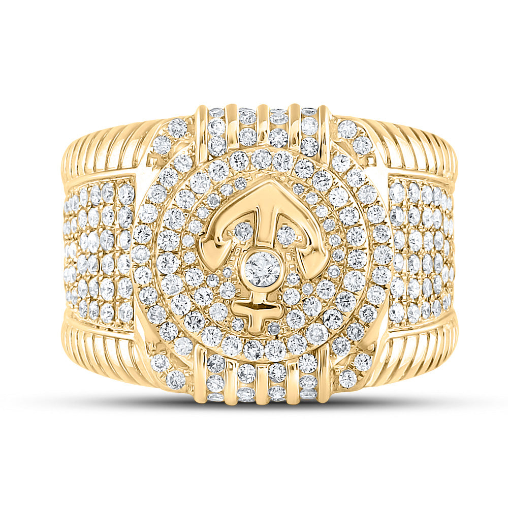 14kt Yellow Gold Mens Round Diamond Anchor Fashion Ring 2-1/3 Cttw