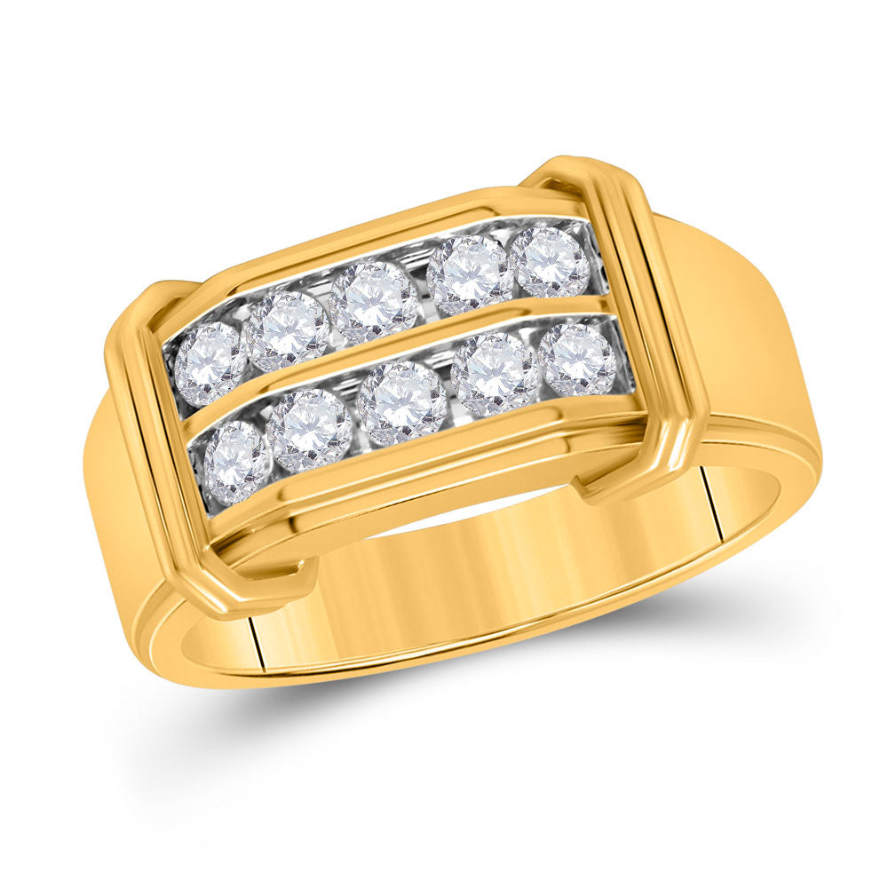 10kt Yellow Gold Mens Round Diamond Double Row Band Ring 3/8 Cttw