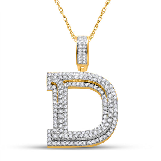 10kt Yellow Gold Mens Round Diamond Initial D Letter Charm Pendant 1-7/8 Cttw