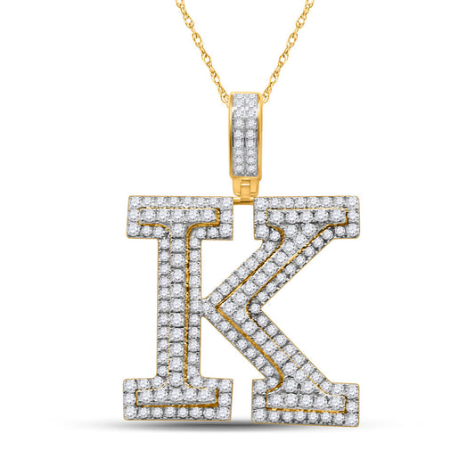 10kt Yellow Gold Mens Round Diamond K Initial Letter Charm Pendant 2-1/3 Cttw