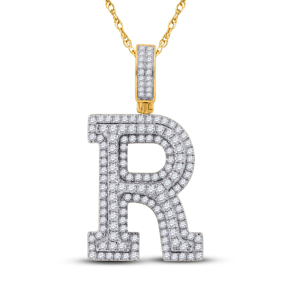 10kt Yellow Gold Mens Round Diamond Initial R Charm Pendant 1-7/8 Cttw