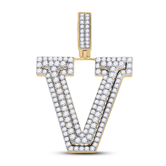 10kt Yellow Gold Mens Round Diamond Letter V Charm Pendant 1-3/4 Cttw