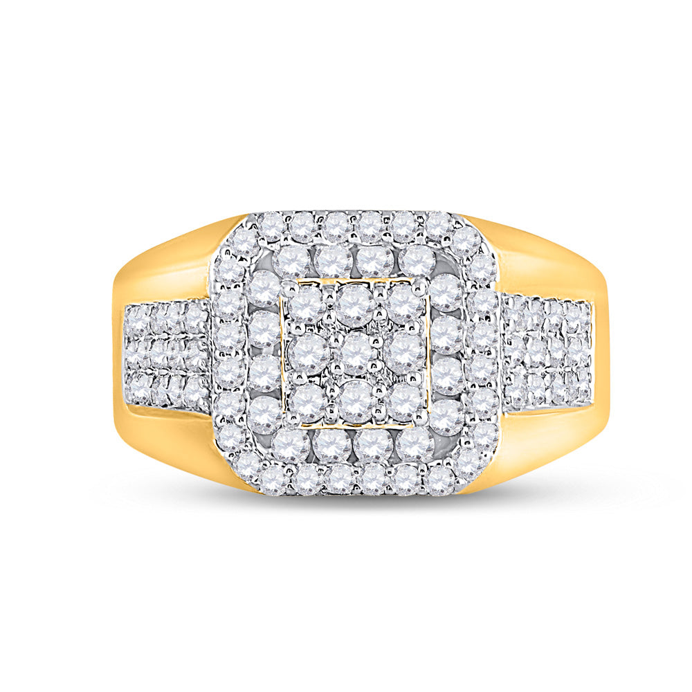 14kt Yellow Gold Mens Round Diamond Square Ring 1-1/4 Cttw
