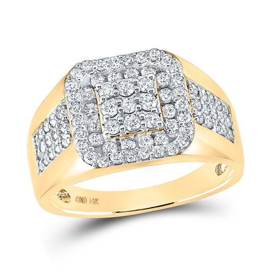 14kt Yellow Gold Mens Round Diamond Square Ring 1-1/4 Cttw