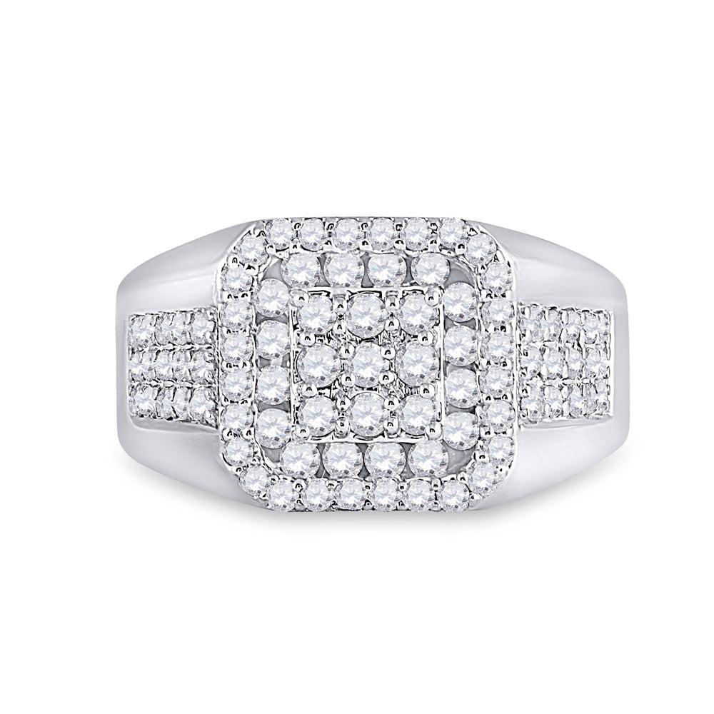 14kt White Gold Mens Round Diamond Square Ring 1-1/4 Cttw