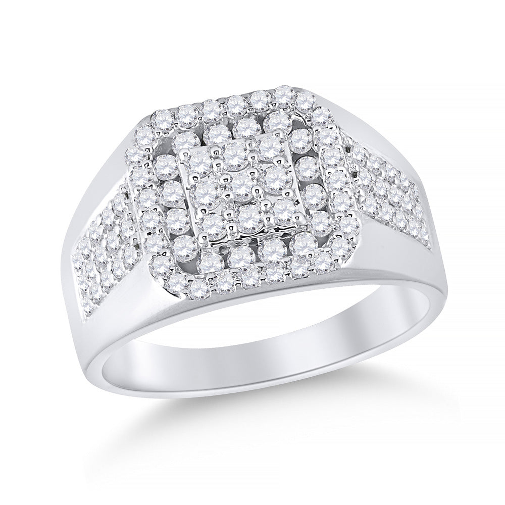 14kt White Gold Mens Round Diamond Square Ring 1-1/4 Cttw