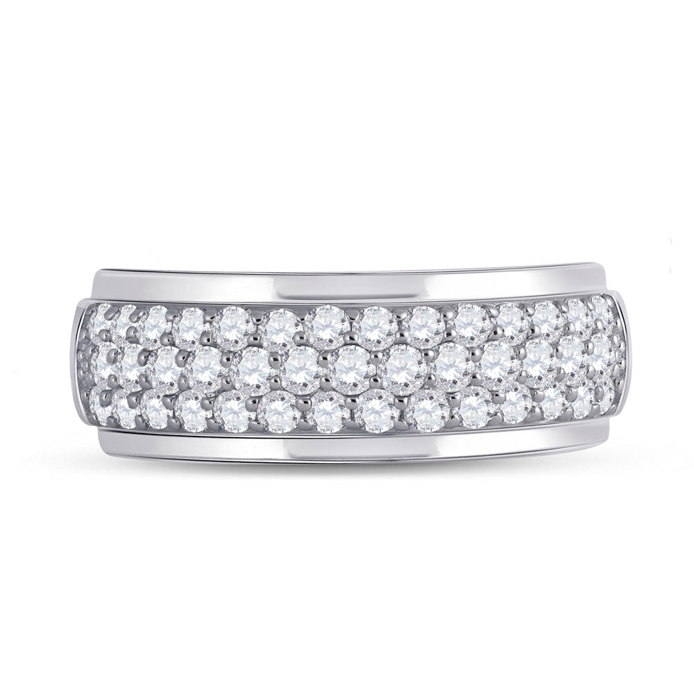 14kt White Gold Mens Round Diamond Pave Band Ring 1-1/2 Cttw