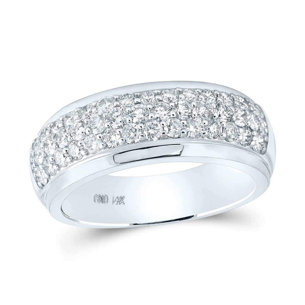 14kt White Gold Mens Round Diamond Pave Band Ring 1-1/2 Cttw