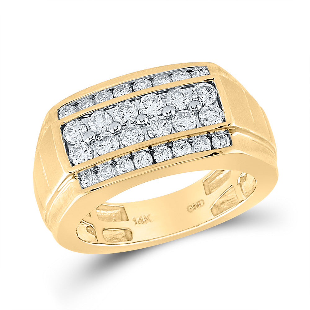 14kt Yellow Gold Mens Round Diamond Band Ring 1-1/2 Cttw