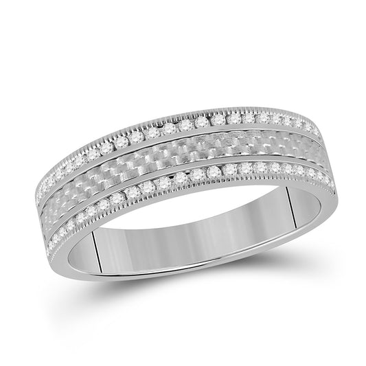 14kt White Gold Mens Round Diamond Wedding Brick Band Ring 1/3 Cttw