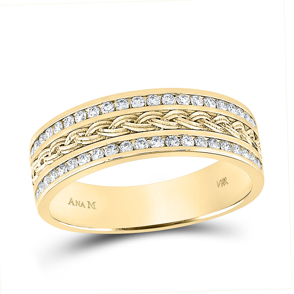 14kt Yellow Gold Mens Round Diamond Wedding Braided Band Ring 1/2 Cttw