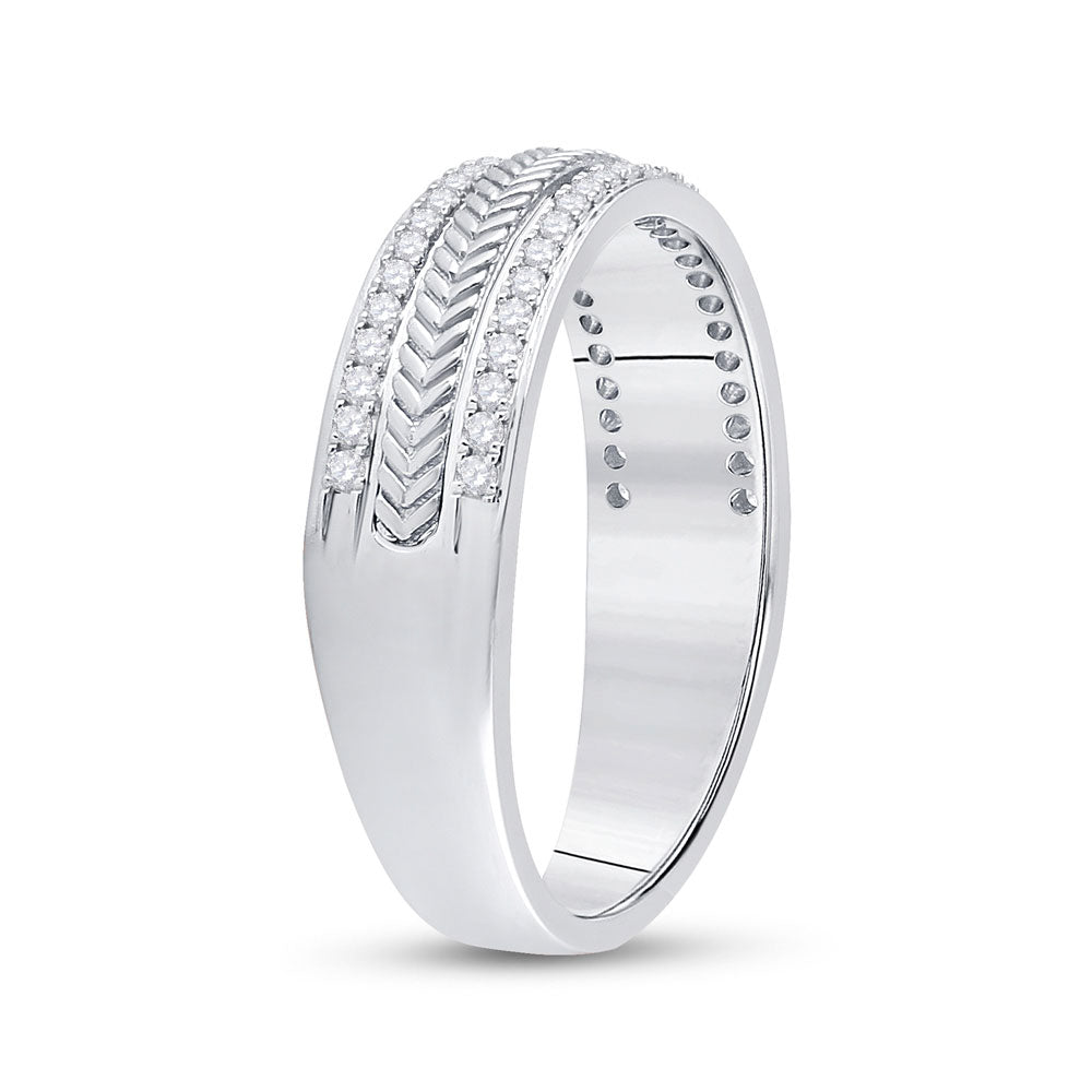 14kt White Gold Mens Round Diamond Wedding Wheat Texture Band Ring 1/3 Cttw