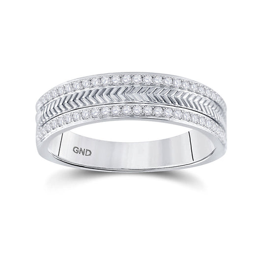 14kt White Gold Mens Round Diamond Wedding Wheat Texture Band Ring 1/3 Cttw