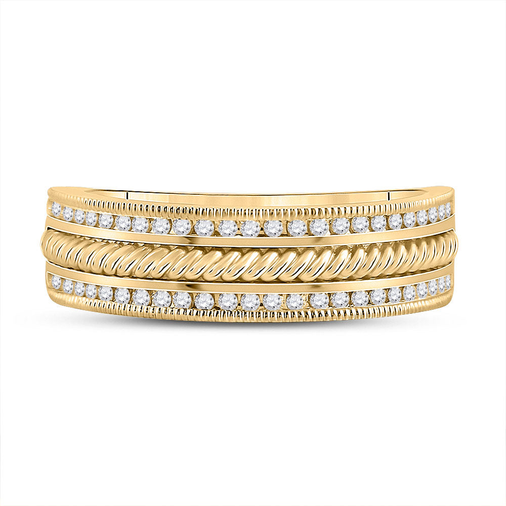 14kt Yellow Gold Mens Round Diamond Wedding Rope Inlay Band Ring 1/3 Cttw