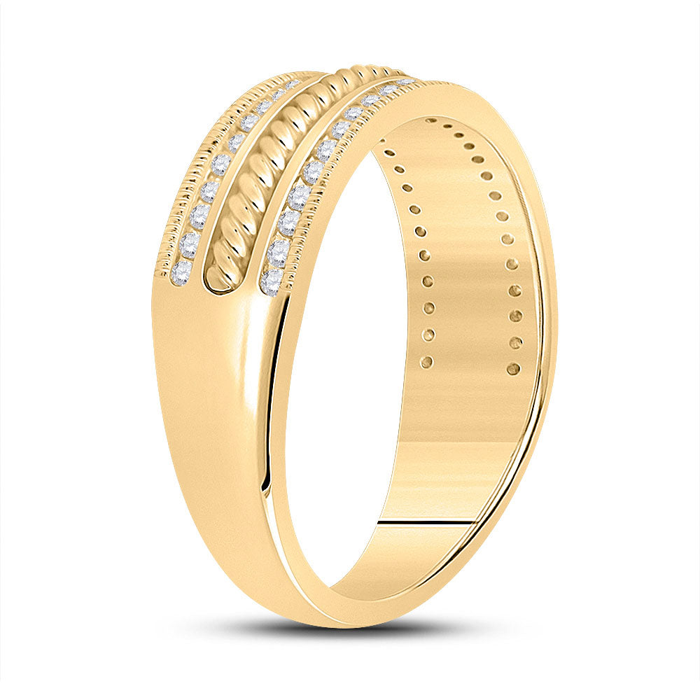 14kt Yellow Gold Mens Round Diamond Wedding Rope Inlay Band Ring 1/3 Cttw