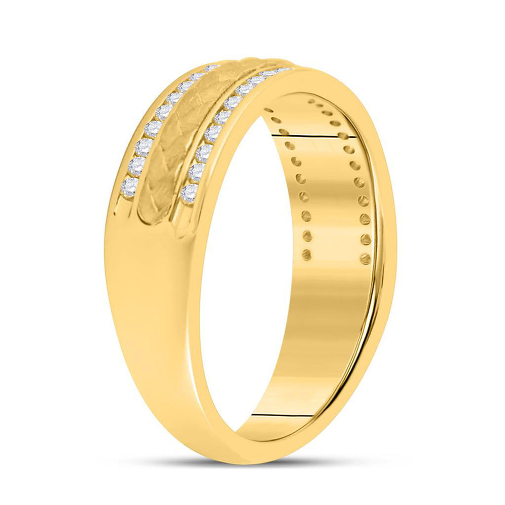 14kt Yellow Gold Mens Round Diamond Wedding Braided Inlay Band Ring 1/3 Cttw