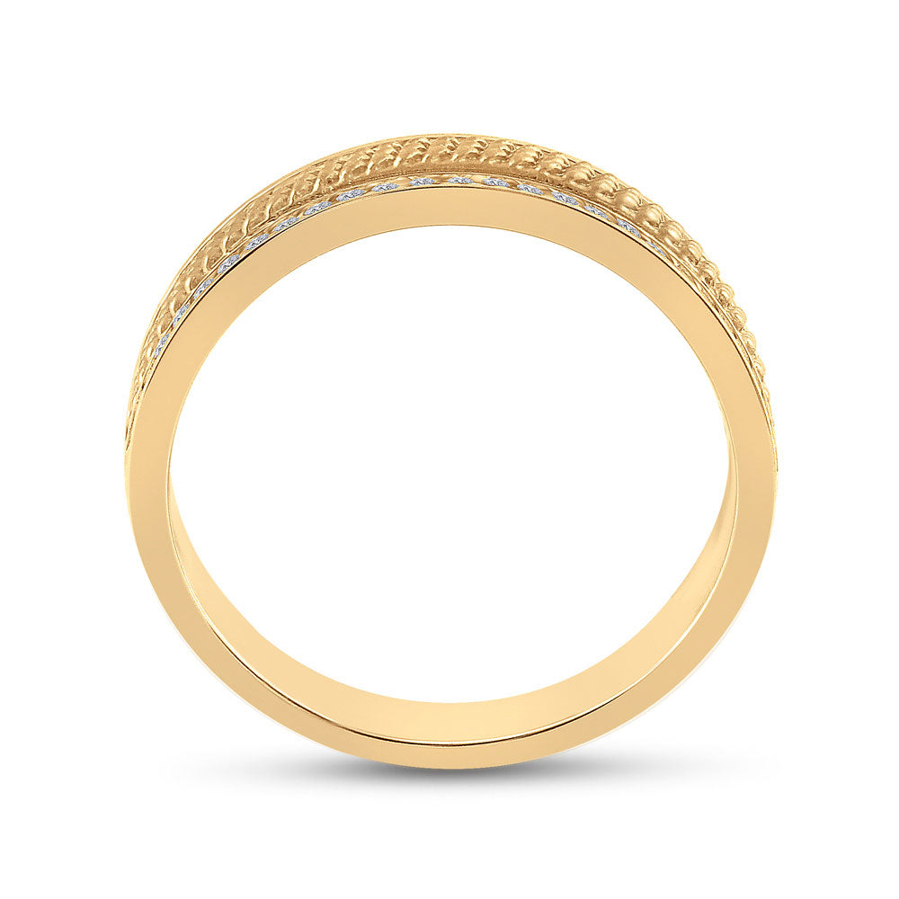 14kt Yellow Gold Mens Round Diamond Wedding Textured Band Ring 1/3 Cttw