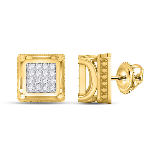 10kt Yellow Gold Mens Round Diamond Square Earrings 1/10 Cttw