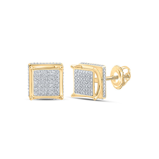 10kt Yellow Gold Mens Round Diamond Square Earrings 1/4 Cttw