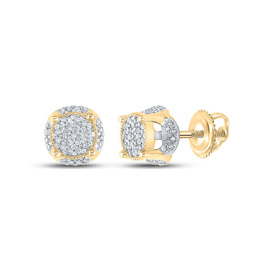 10kt Yellow Gold Mens Round Diamond Cluster Earrings 1/5 Cttw