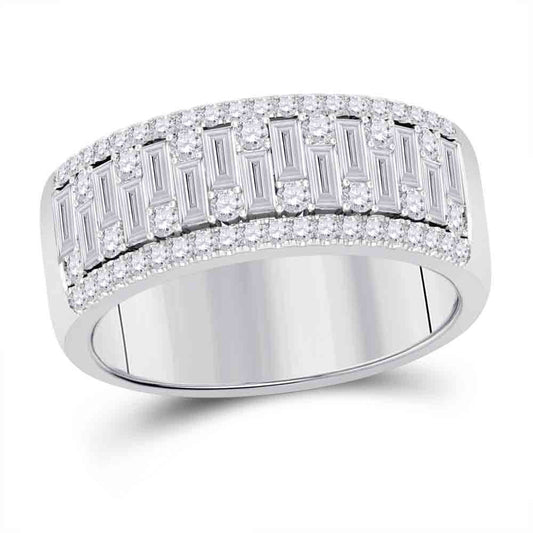 14kt White Gold Mens Baguette Round Diamond Band Ring 1-1/4 Cttw