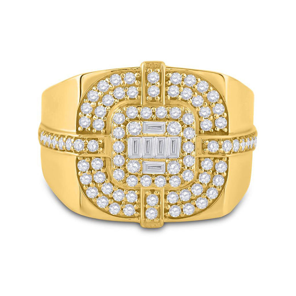 14kt Yellow Gold Mens Round Diamond Square Cluster Ring 1 Cttw