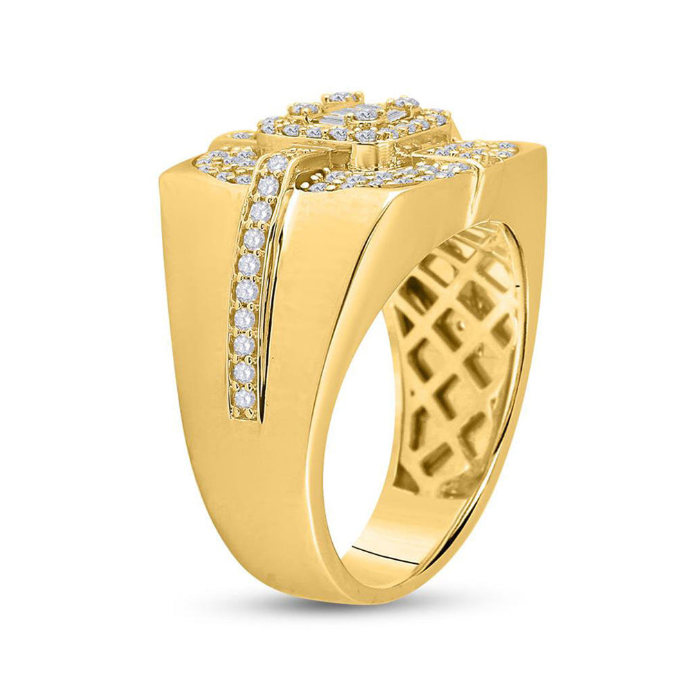 14kt Yellow Gold Mens Round Diamond Square Cluster Ring 1 Cttw