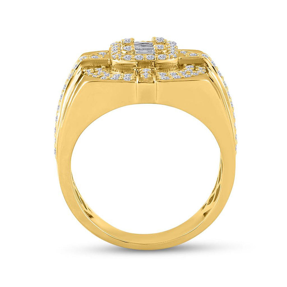 14kt Yellow Gold Mens Round Diamond Square Cluster Ring 1 Cttw