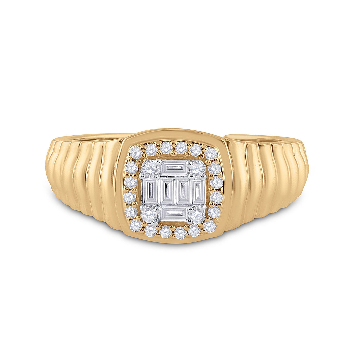 14kt Yellow Gold Mens Baguette Round Diamond Square Ring 1/3 Cttw