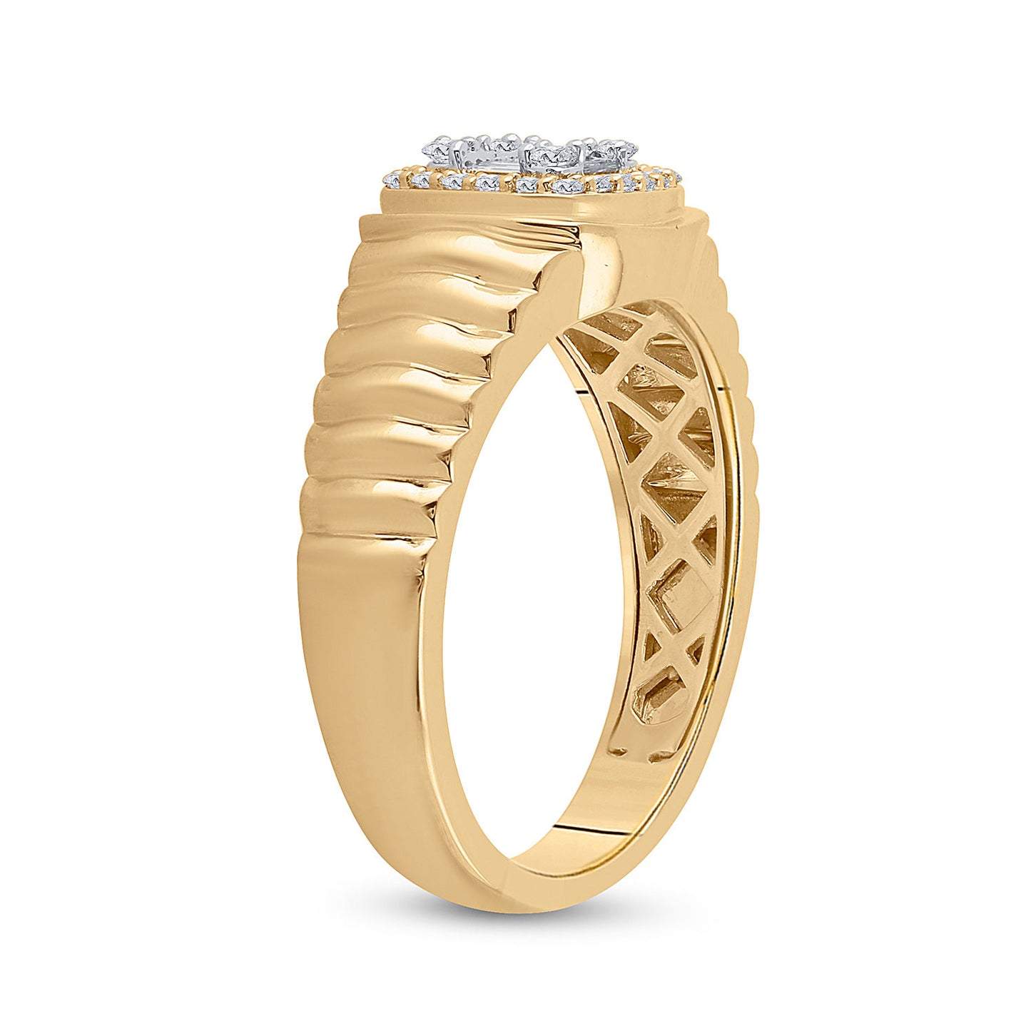14kt Yellow Gold Mens Baguette Round Diamond Square Ring 1/3 Cttw