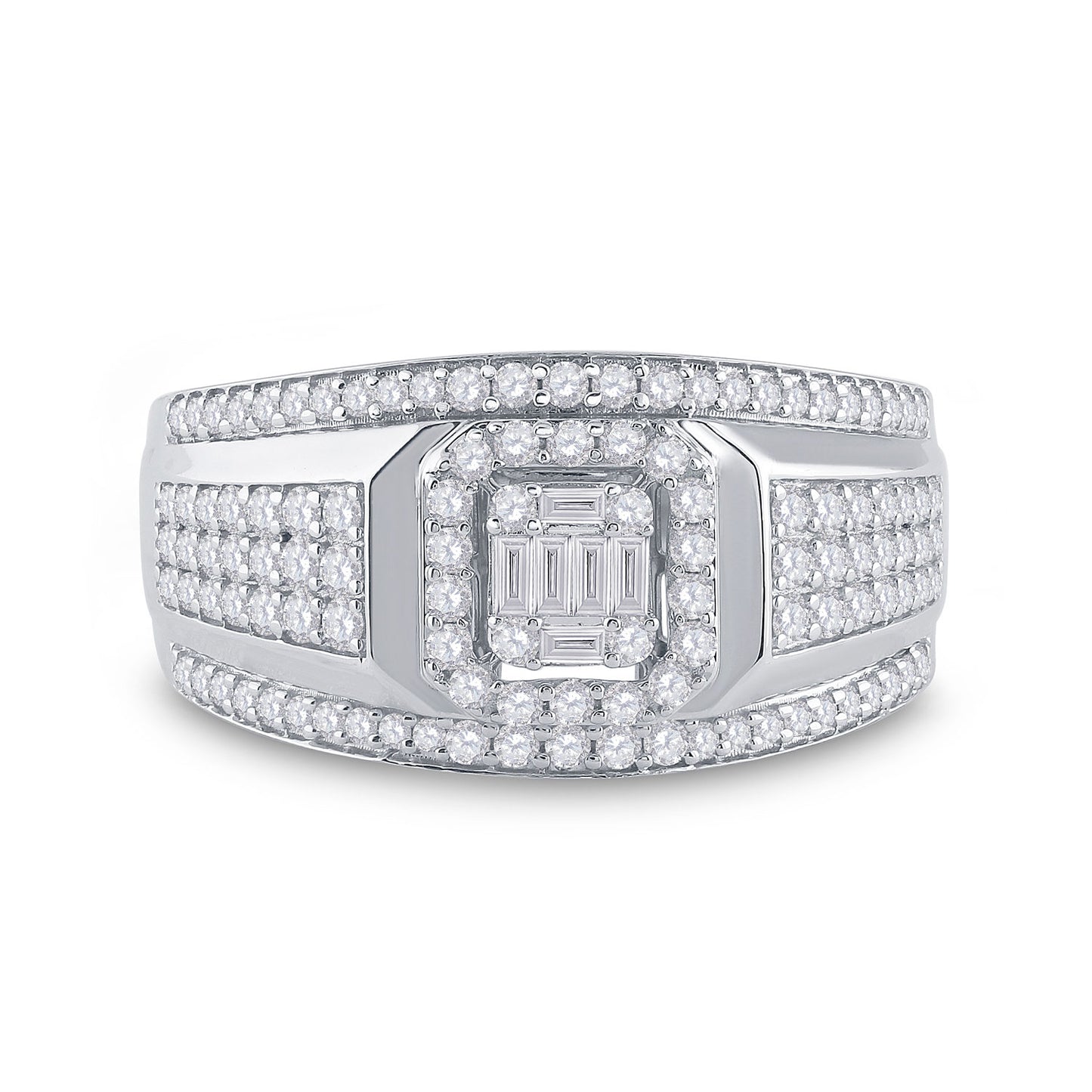 14kt White Gold Mens Baguette Diamond Square Cluster Ring 1 Cttw