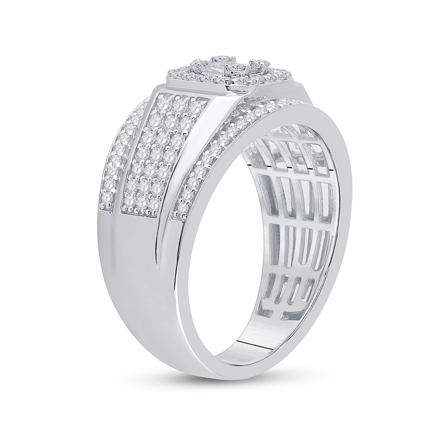 14kt White Gold Mens Baguette Diamond Square Cluster Ring 1 Cttw