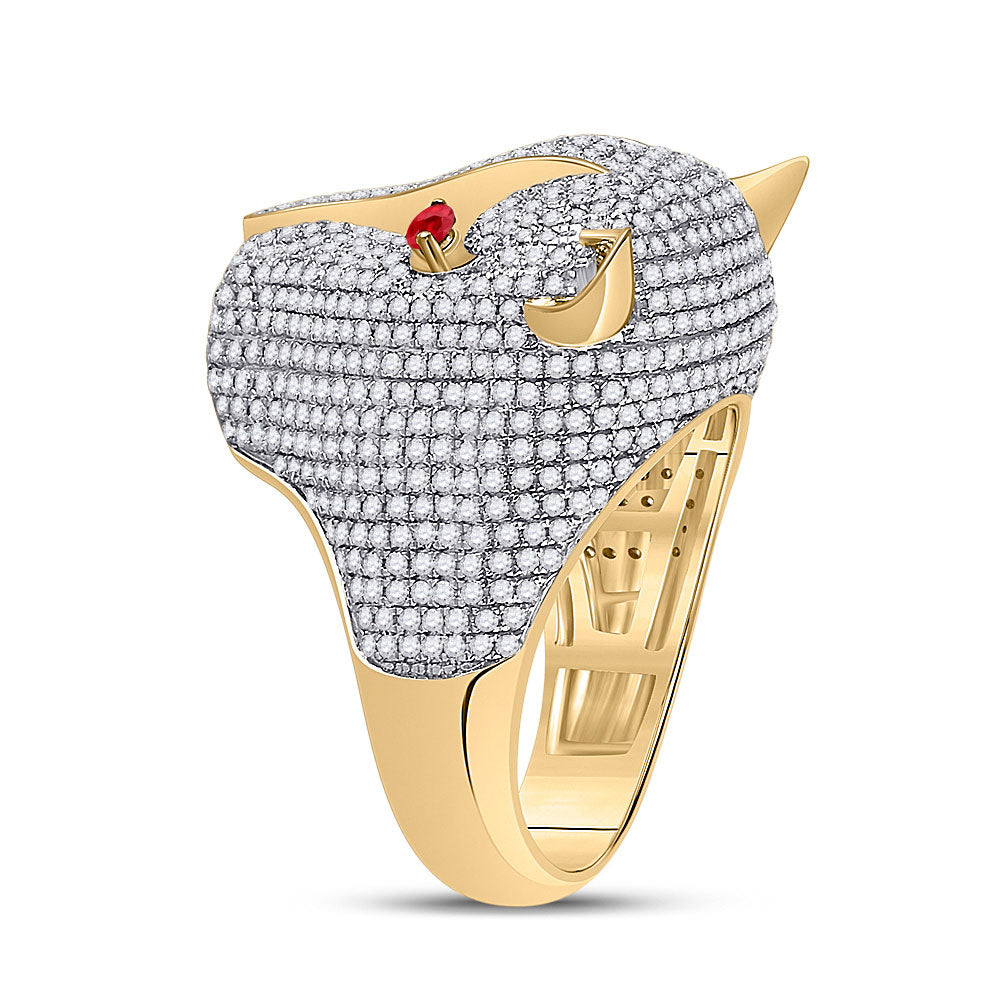 14kt Yellow Gold Mens Round Diamond Panther Fashion Ring 3 Cttw