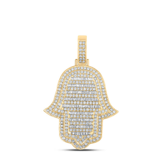 14kt Yellow Gold Mens Round Diamond Hamsa Charm Pendant 5-3/8 Cttw