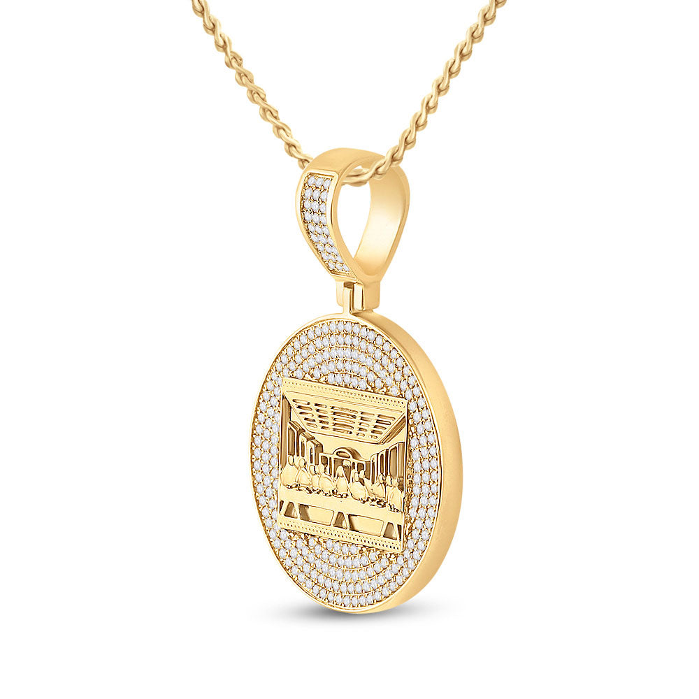 14kt Yellow Gold Mens Round Diamond Last Supper Charm Pendant 3-1/4 Cttw