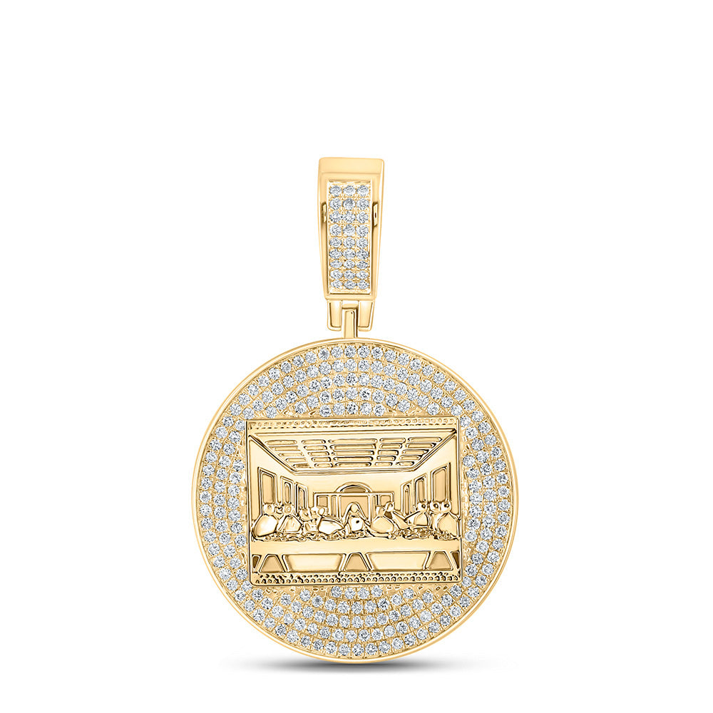 14kt Yellow Gold Mens Round Diamond Last Supper Charm Pendant 3-1/4 Cttw