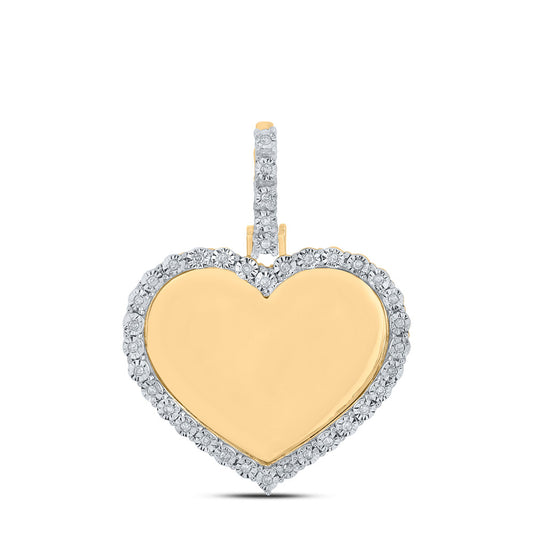 10kt Yellow Gold Mens Round Diamond Memory Heart Charm Pendant 1/10 Cttw