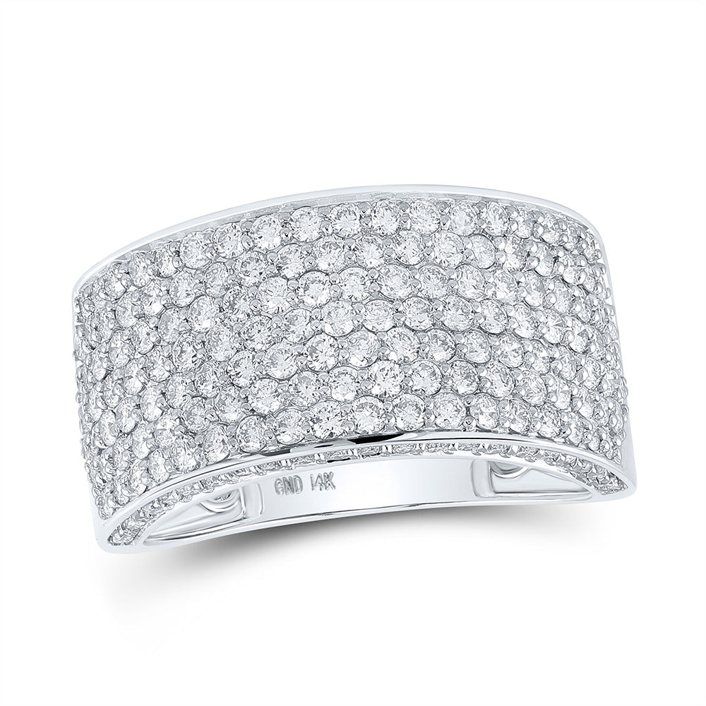 14kt White Gold Mens Round Diamond Pave Band Ring 3-1/5 Cttw