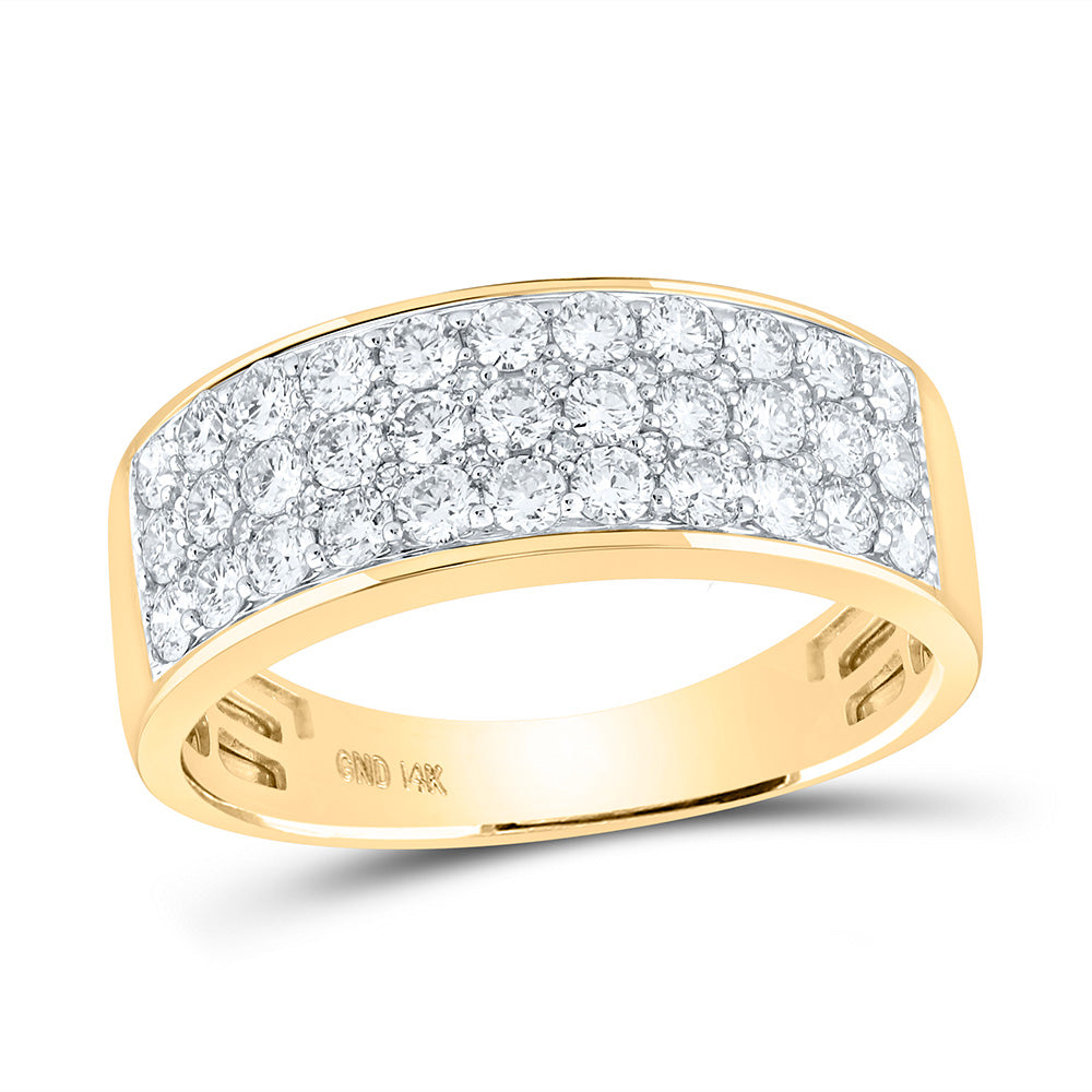 14kt Yellow Gold Mens Round Diamond Pave Band Ring 1-3/8 Cttw